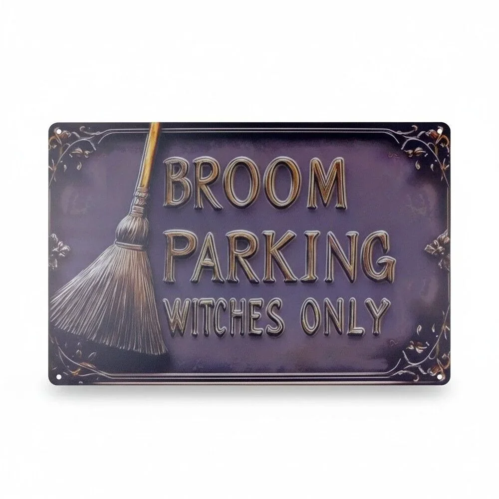Broom Parking Witches Only Metal Sign - 12x8 Purple Gold - New